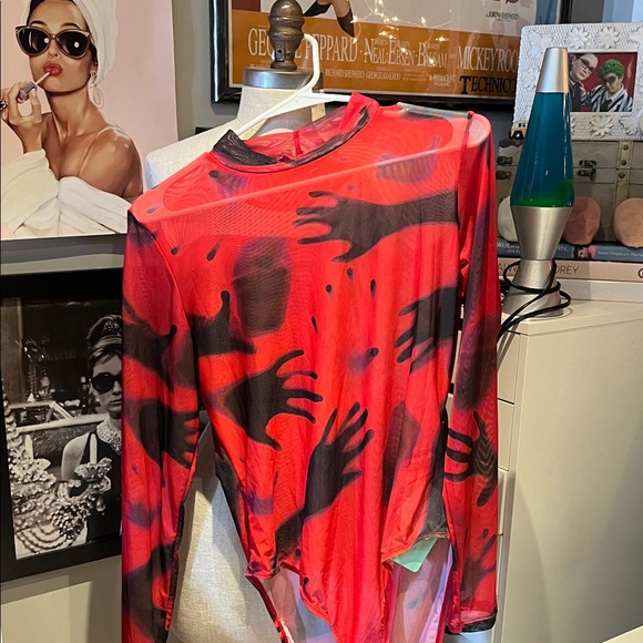 Blackmilk Tops - Blackmilk Red and Black Handprint Long-Sleeve Tee